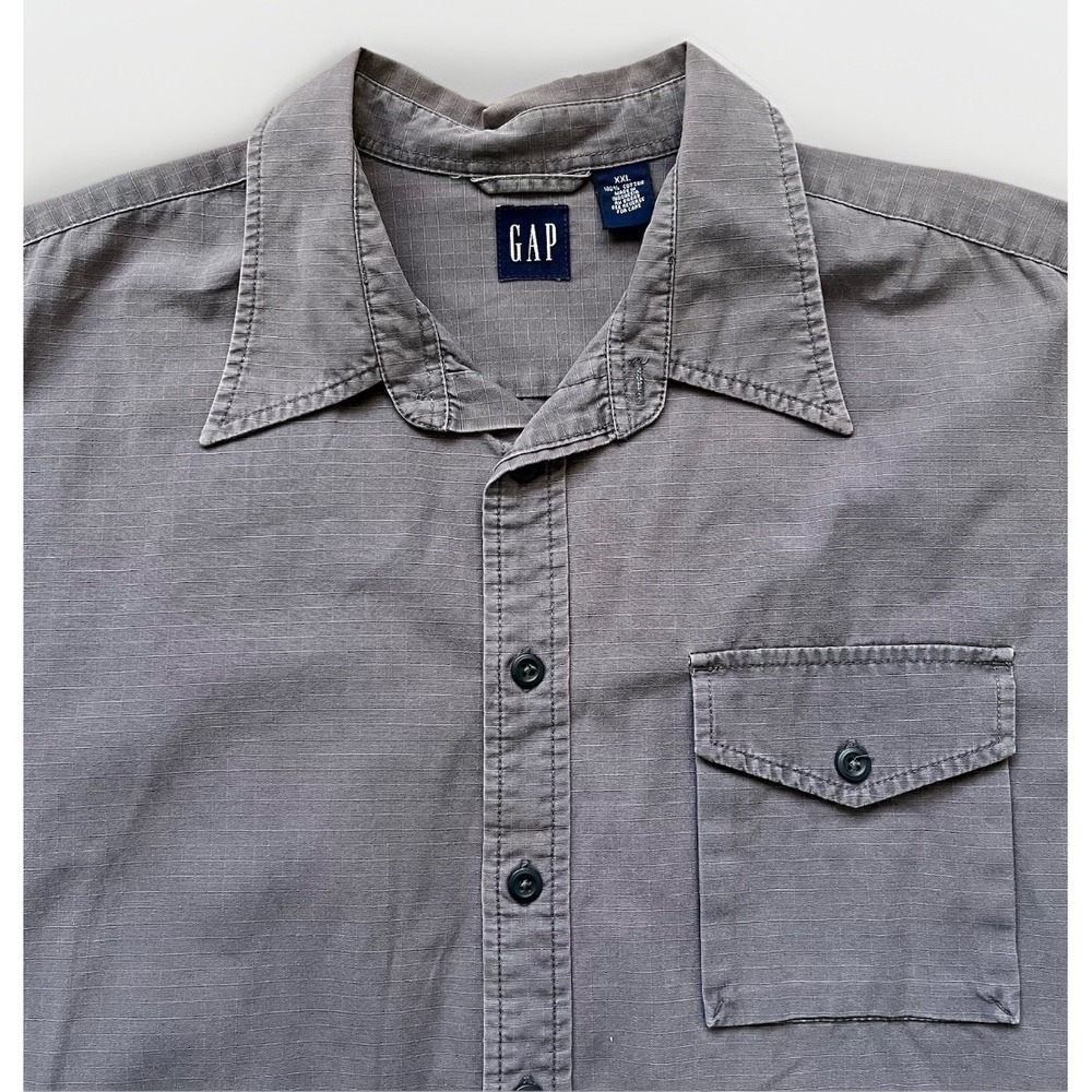 Vintage GAP Mens XXL Short Sleeve Gray Button Down Shirt 100% Cotton‎ 90's